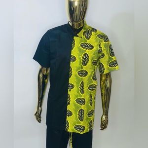 Black and Yellow Fitted Ankara shirt and Short Up And Down